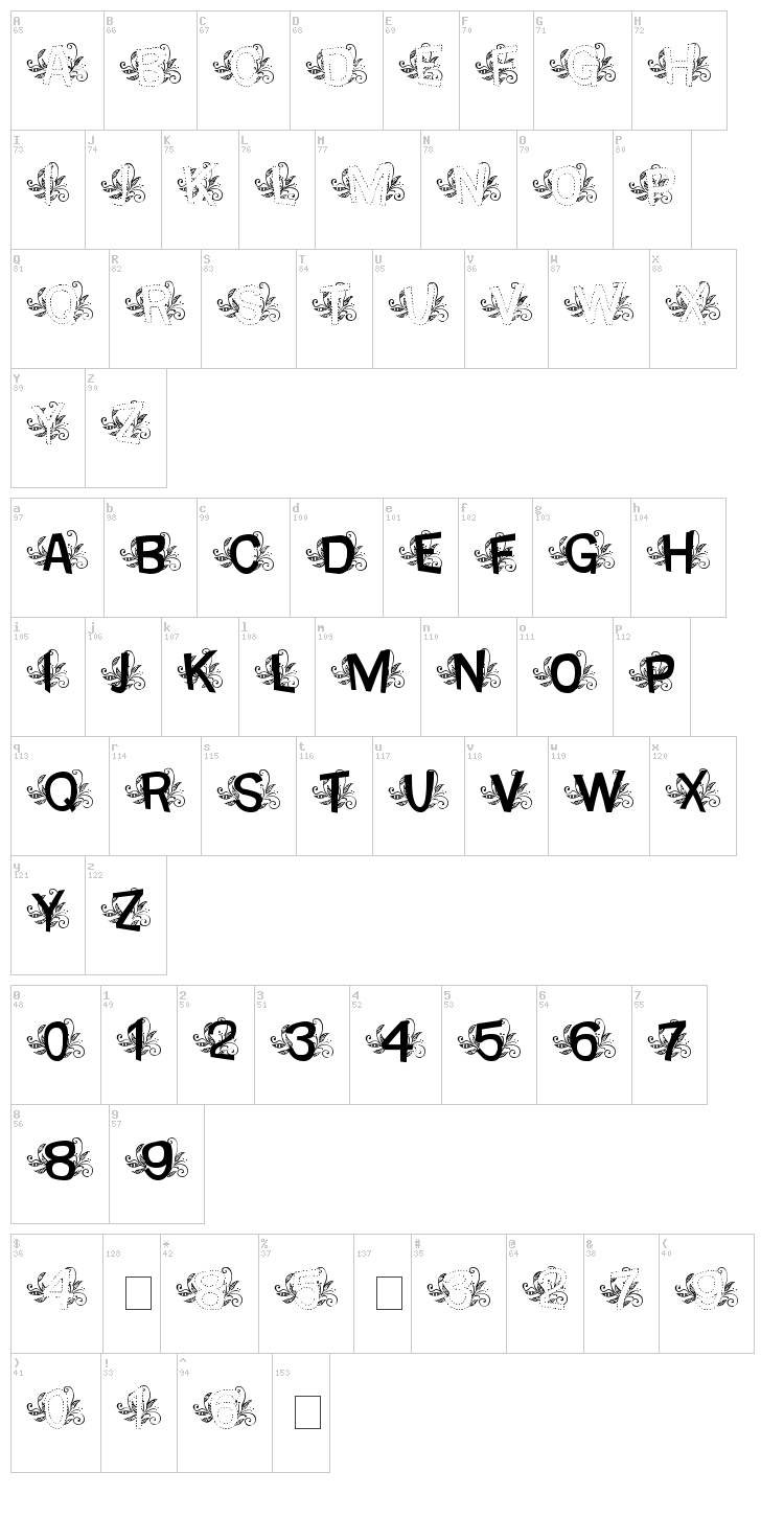 MTF Base Dash Leafy font map